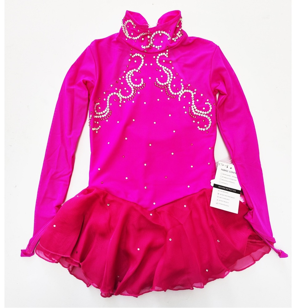 New Figure Skating Dress Size 8 (4~6T)  with Hair Scrunchies (110~120cm)